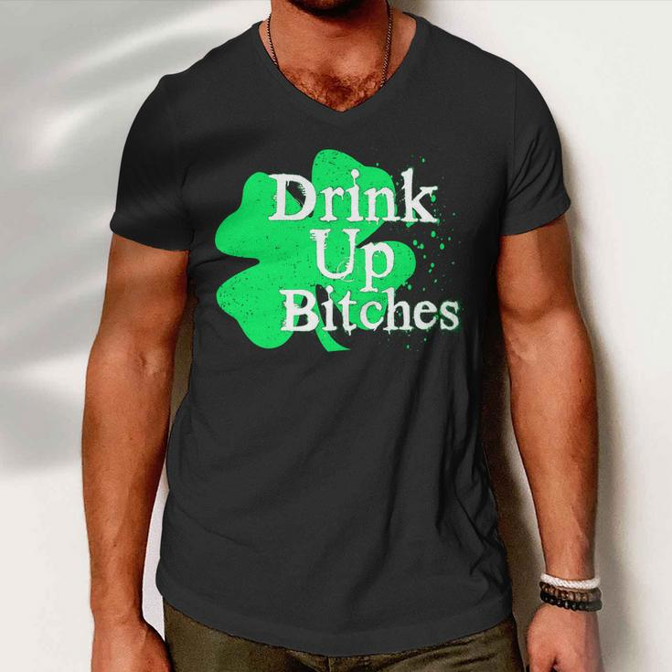 Drink Up Bitches St Patricks Day Clover Men V-Neck Tshirt