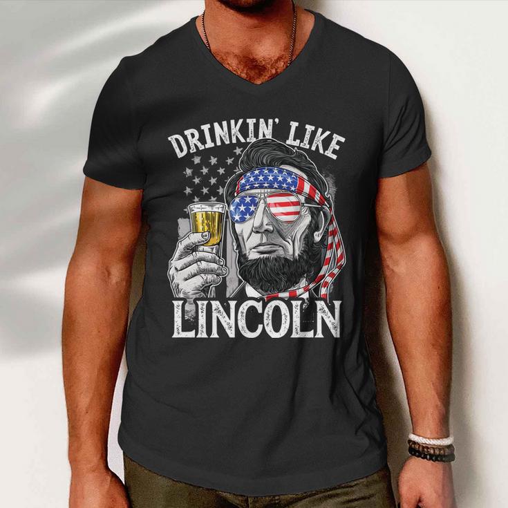 Drinking Like Lincoln 4Th Of July Men Abraham Merica Flag Men V-Neck Tshirt