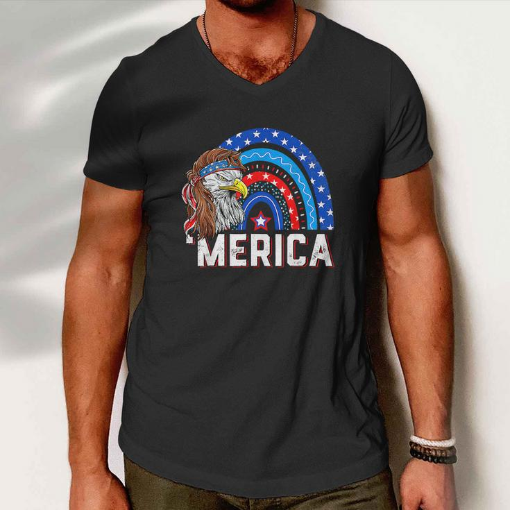 Eagle Mullet 4Th Of July Rainbow American Flag Men V-Neck Tshirt