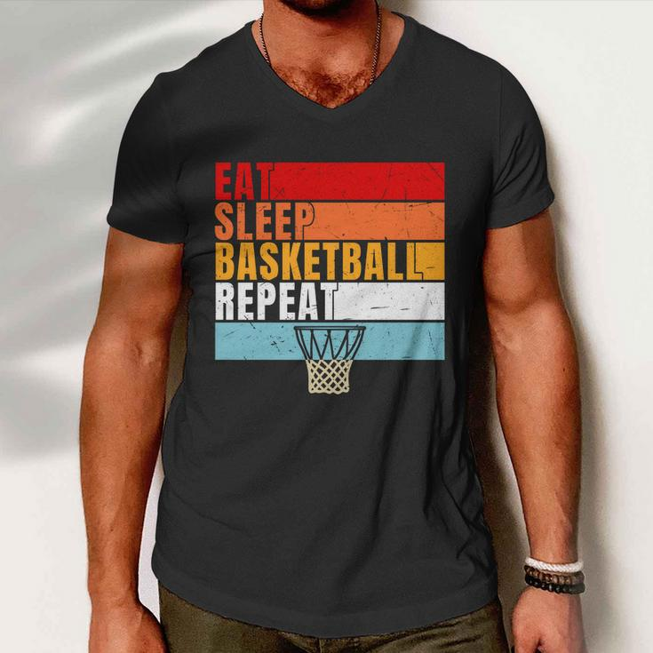Eat Sleep Basketball Repeat Vintage Basketball Player Basketball Hoop Men V-Neck Tshirt