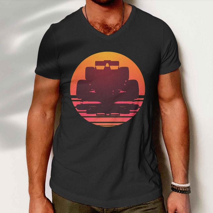 F1 Formula 1 Racing Car Retro Sunset Emblem Men V-Neck Tshirt