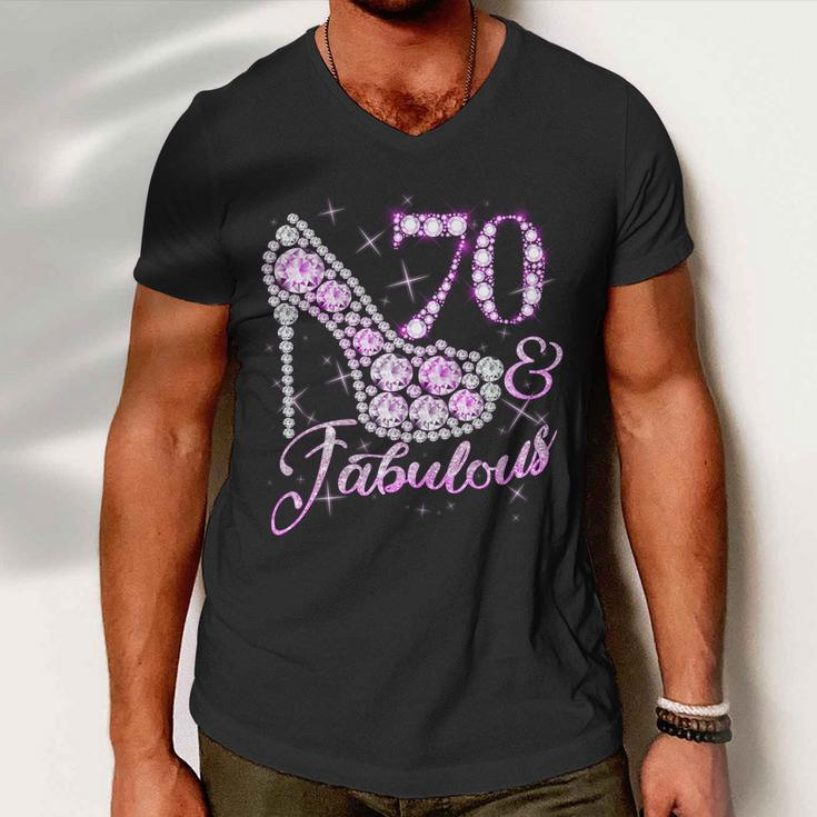 Fabulous & 70 Sparkly Shiny Heel 70Th Birthday V2 Men V-Neck Tshirt