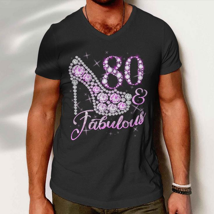 Fabulous & 80 Sparkly Shiny Heel 80Th Birthday Tshirt Men V-Neck Tshirt