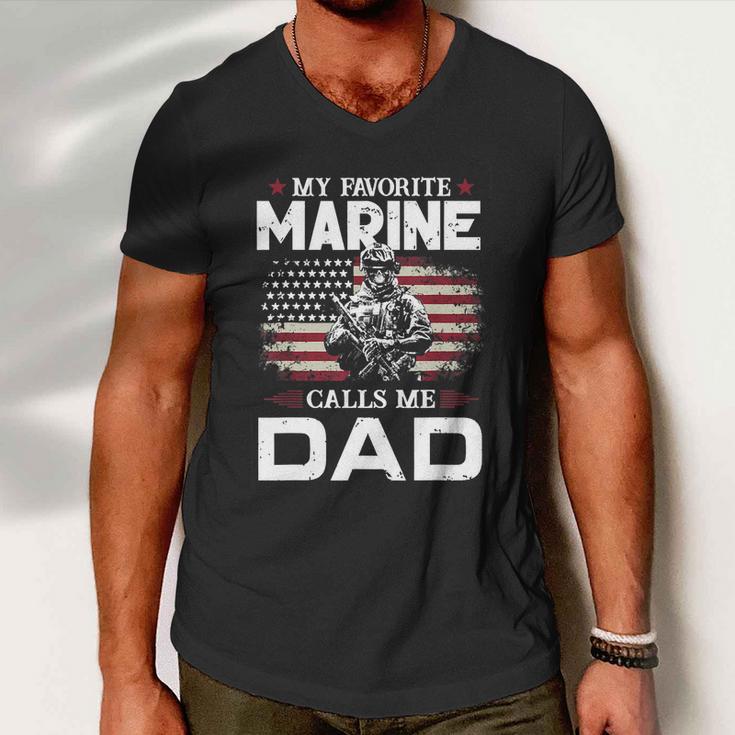 Fathers Day Flag My Favorite Marine Calls Me Dad Tshirt Men V-Neck Tshirt