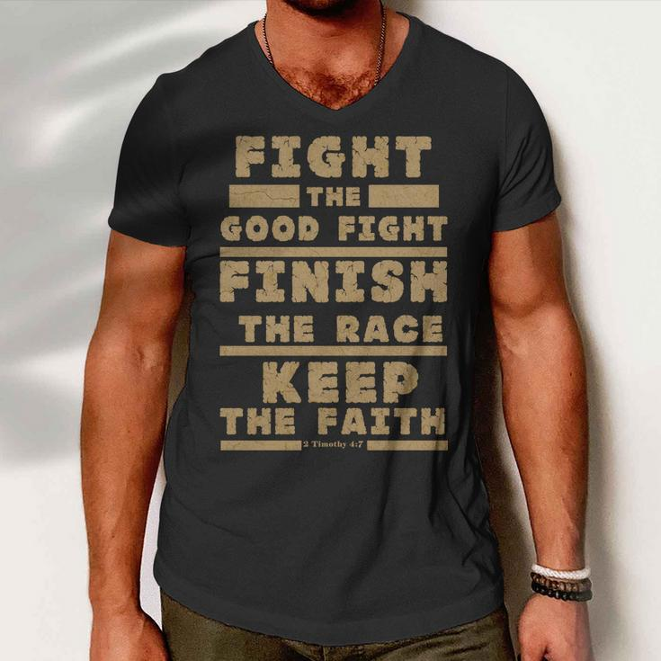 Fight The Good Fight Christian Faith Men V-Neck Tshirt