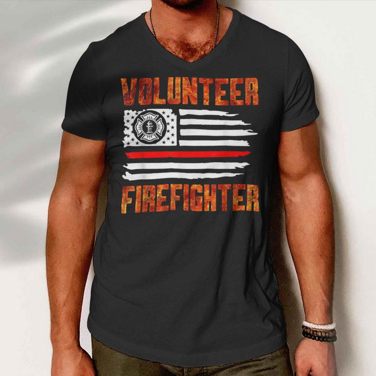 Firefighter Red Line Flag Fireman Wife Girlfriend Volunteer Firefighter Men V-Neck Tshirt