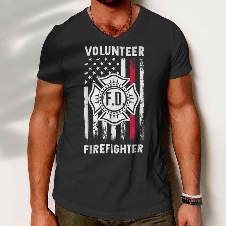 Firefighter Red Line Flag Fireman Wife Mom Volunteer Firefighter Men V-Neck Tshirt
