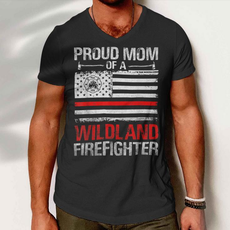 Firefighter Red Line Flag Proud Mom Of A Wildland Firefighter Men V-Neck Tshirt