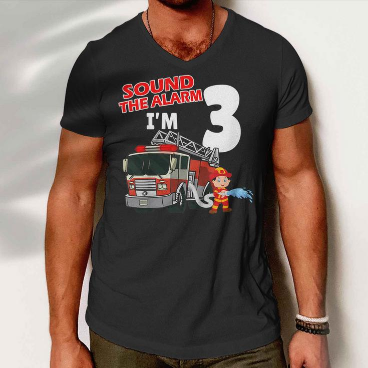 Firefighter Sound The Alarm Im 3 Years Old Firefighter Boy 3Rd Birthday Men V-Neck Tshirt