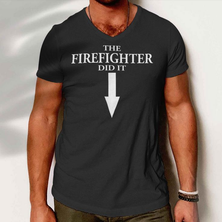 Firefighter The Firefighter Did It Firefighter Wife Pregnancy Men V-Neck Tshirt