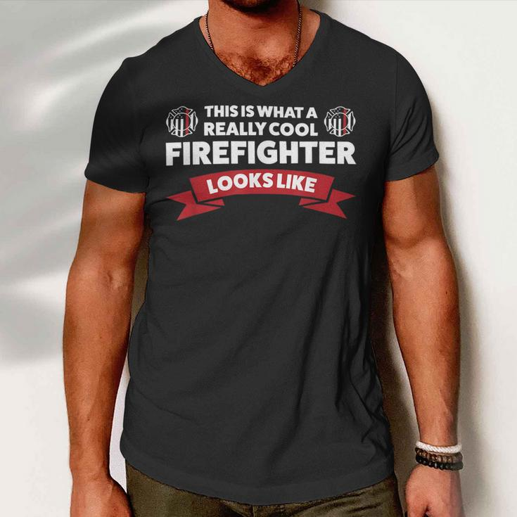 Firefighter This Is What A Really Cool Firefighter Fireman Fire Men V-Neck Tshirt