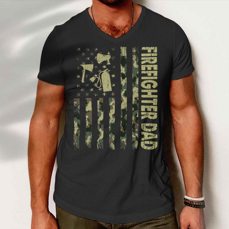 Firefighter Usa Flag Camouflage Firefighter Dad Patriotic Fathers Day Men V-Neck Tshirt