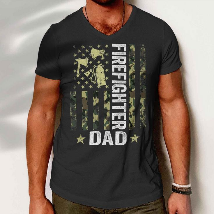Firefighter Usa Flag Camouflage Firefighter Dad Patriotic Fathers Day_ Men V-Neck Tshirt
