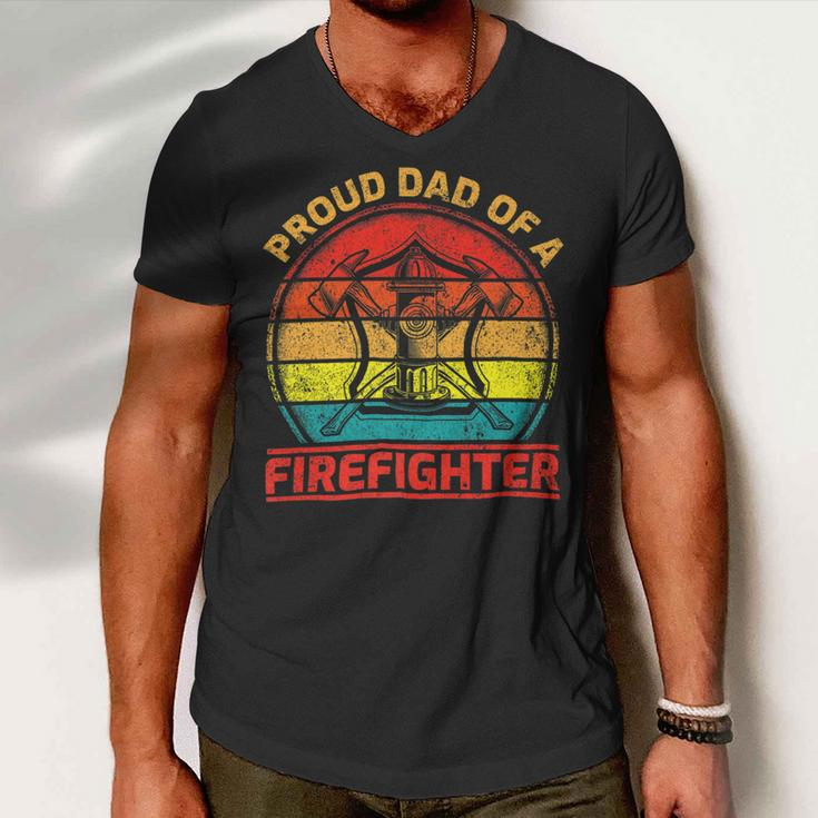 Firefighter Vintage Retro Proud Dad Of A Firefighter Fireman Fathers Day V2 Men V-Neck Tshirt
