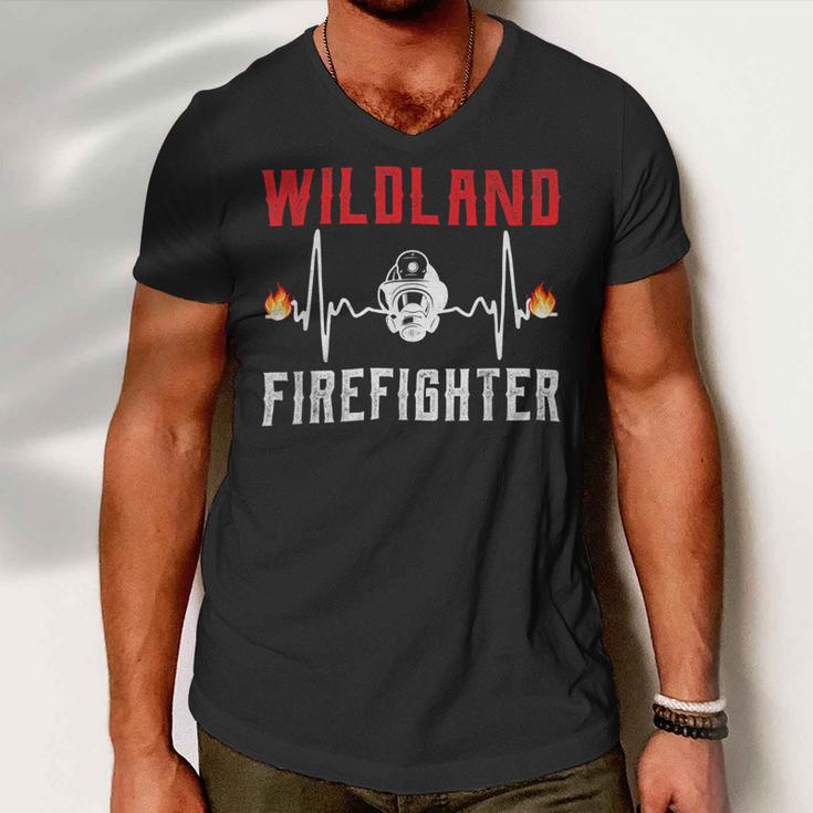 Firefighter Wildland Firefighter Fire Rescue Department Heartbeat Line Men V-Neck Tshirt