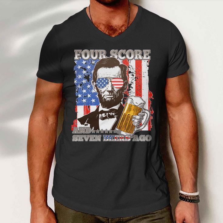 Funny Four Score And Seven Beers Ago Abe Lincoln Men V-Neck Tshirt