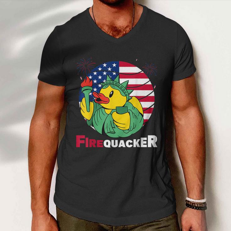 Funny Fourth Of July Usa Patriotic Firecracker Rubber Duck Funny Gift Men V-Neck Tshirt