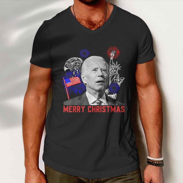 Funny Joe Biden Happy Christmas In July Usa Flag V3 Men V-Neck Tshirt