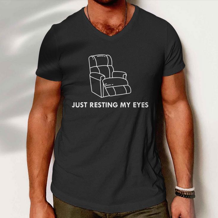 Funny Just Resting My Eyes Dad Jokes Fathers Day Men V-Neck Tshirt