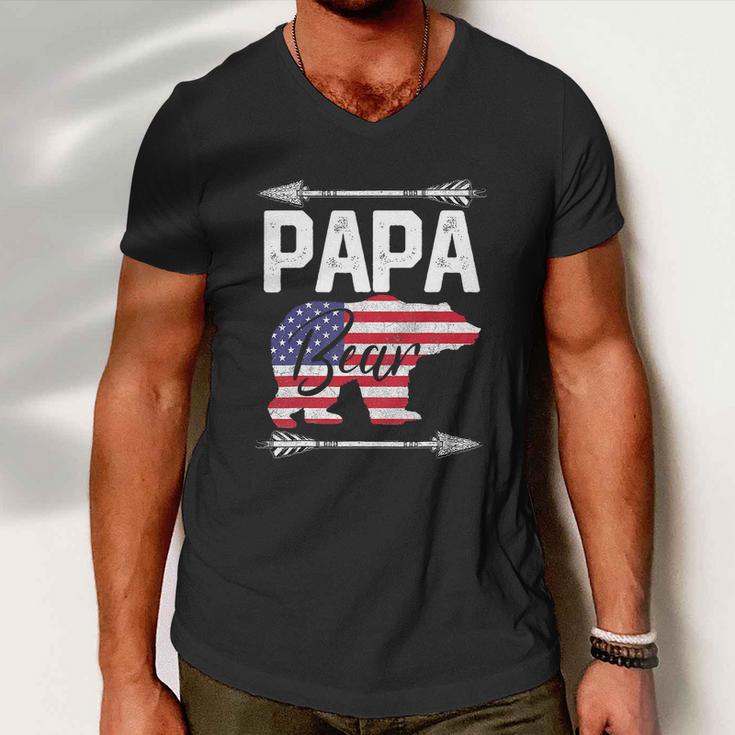 Funny Papa Bear American Flag 4Th Of July Men V-Neck Tshirt