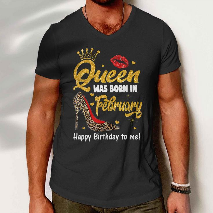 Funny Queen Was Born In February Happy Birthday To Me Leopard Shoe Gift Men V-Neck Tshirt