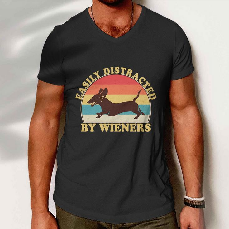 Funny Retro Easily Distracted By Wieners Dachshund Fan Men V-Neck Tshirt