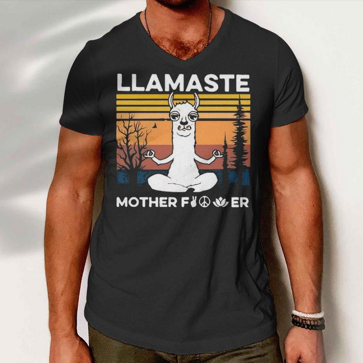 Funny Yoga Llamaste Mother Fvcker Retro Vintage Mans Men V-Neck Tshirt