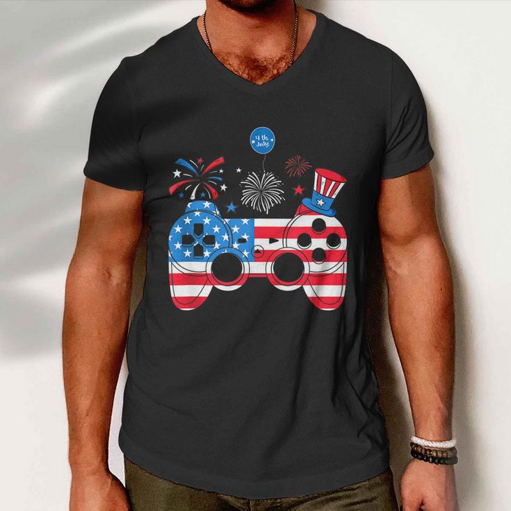 Gamer Video Gaming 4Th Of July Funny Men Boys American Flag Men V-Neck Tshirt