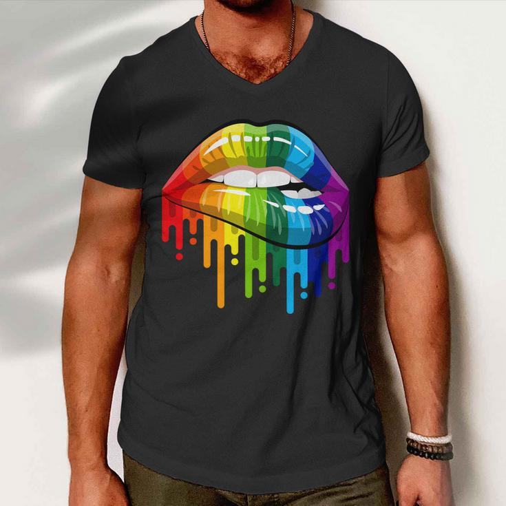 Gay Pride Lips V2 Men V-Neck Tshirt