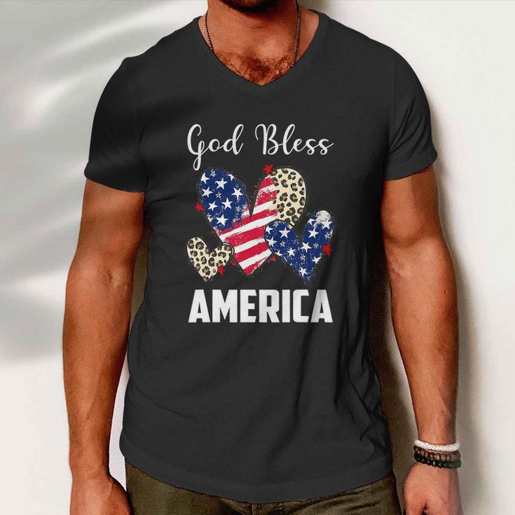 God Bless America Leopard Christian 4Th Of July Men V-Neck Tshirt