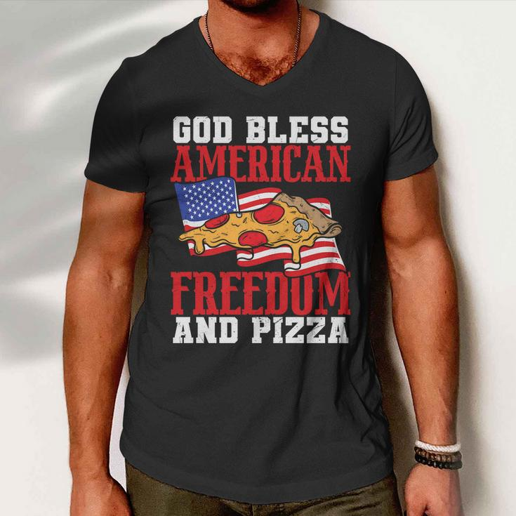 God Bless American Freedom And Pizza Plus Size Shirt For Men Women And Family Men V-Neck Tshirt