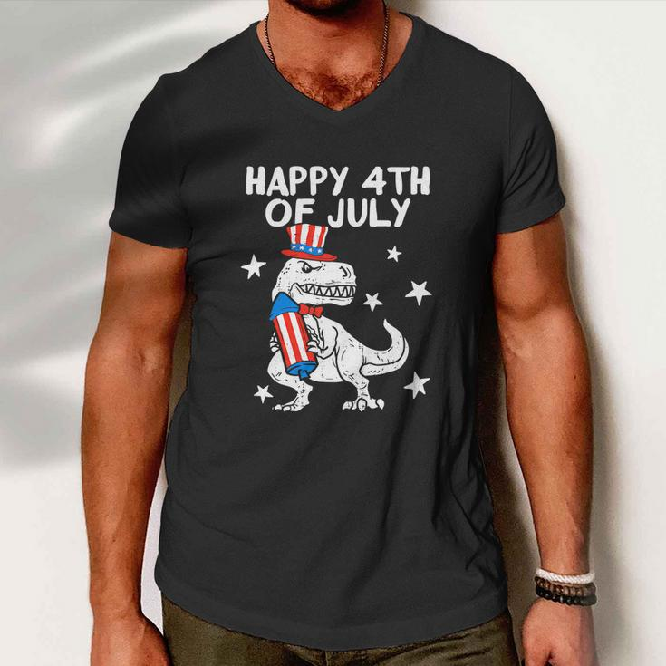 Happy 4Th Of July Cute Trex Dinosaur Usa Flag Men V-Neck Tshirt