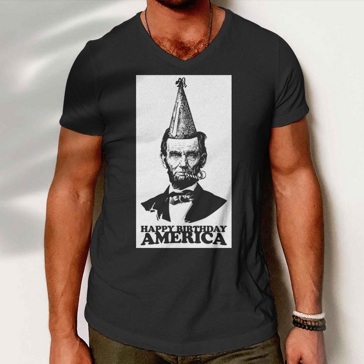Happy Birthday America Abe Lincoln Men V-Neck Tshirt