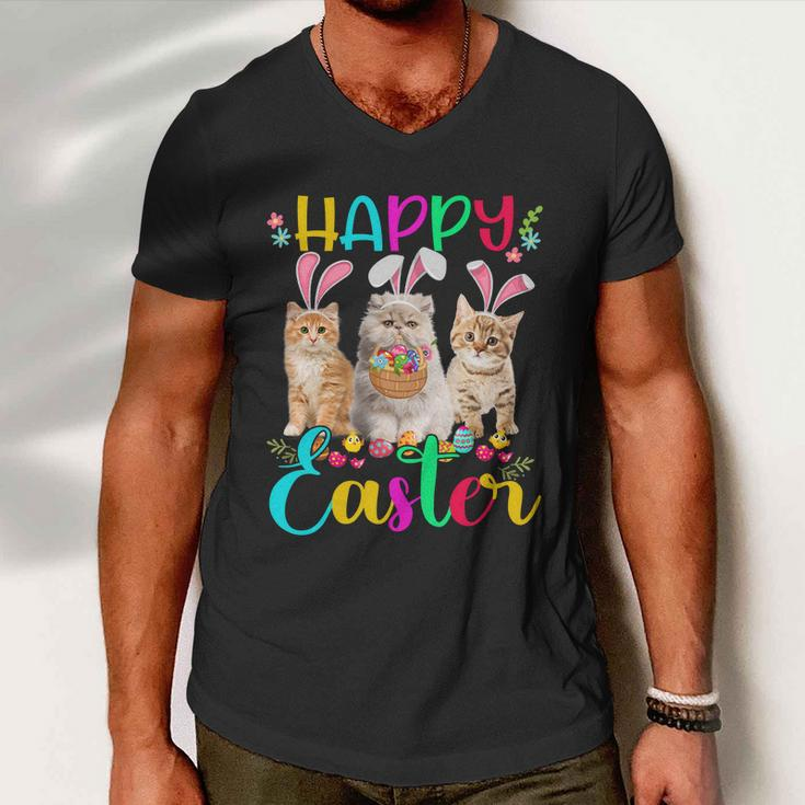 Happy Easter Three Cat Wearing Bunny Funny Gift Ear Bunny Cat Lover Gift Men V-Neck Tshirt