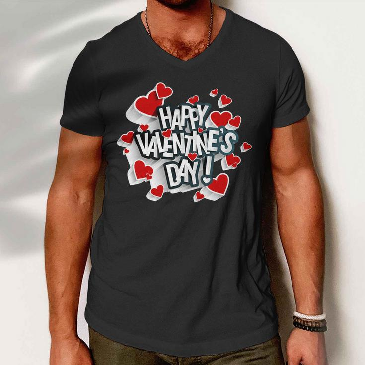 Happy Valentines Day Love Hearts Logo Men V-Neck Tshirt