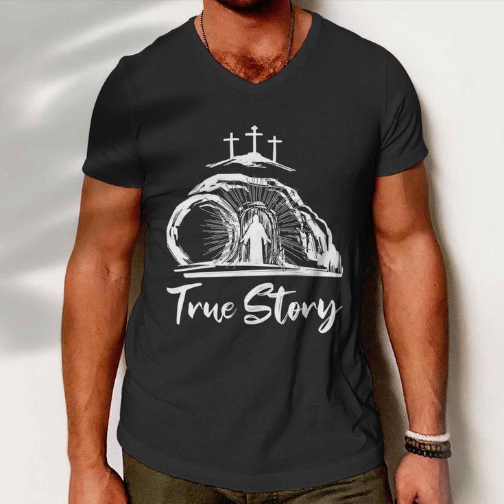 He Is Risen Cross Jesus Easter Day Christians True Story Men V-Neck Tshirt