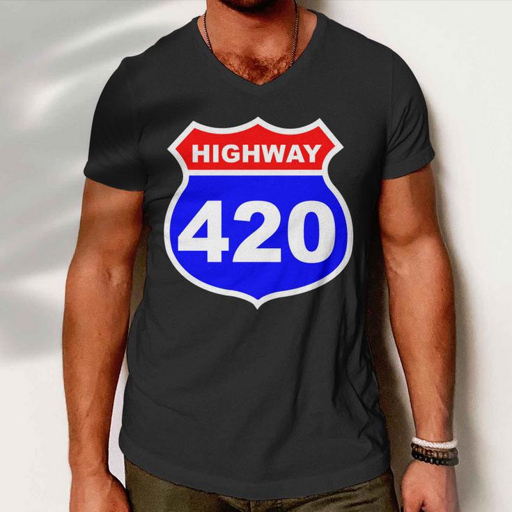 Highway 420 Sign Weed Tshirt Men V-Neck Tshirt