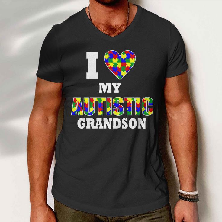 I Love My Autistic Grandson Autism Men V-Neck Tshirt