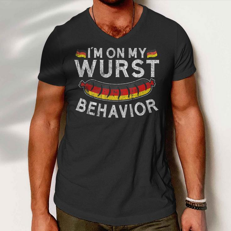 Im On My Wurst Behavior Funny German Oktoberfest Germany Men V-Neck Tshirt