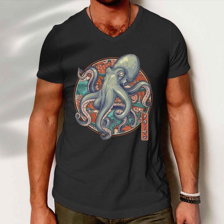 Japanese Kracken Octopus Monster Men V-Neck Tshirt