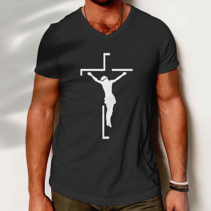 Jesus On Cross Funny Christian Men V-Neck Tshirt