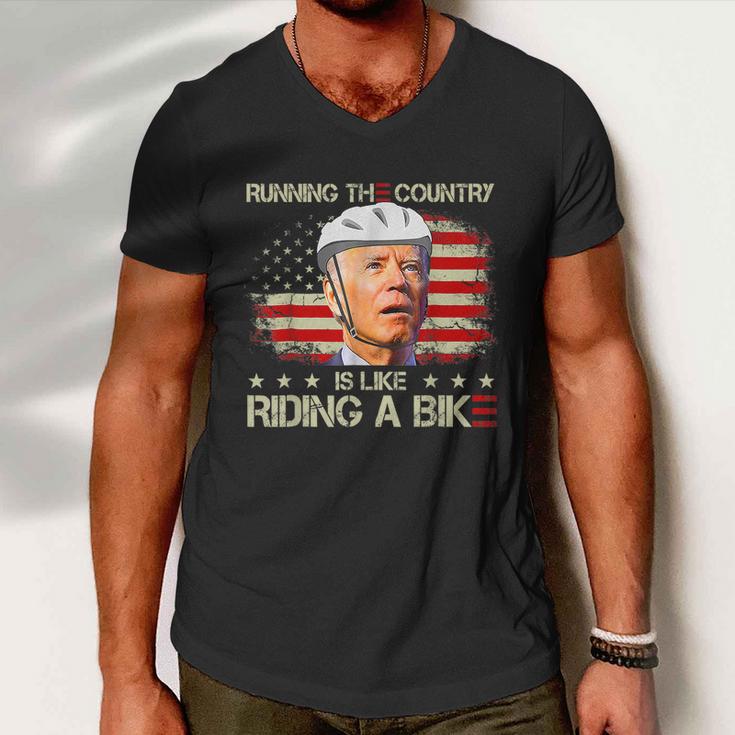 Joe Biden Falling Off Bike Running The Country Is Like Riding A Bike V2 Men V-Neck Tshirt