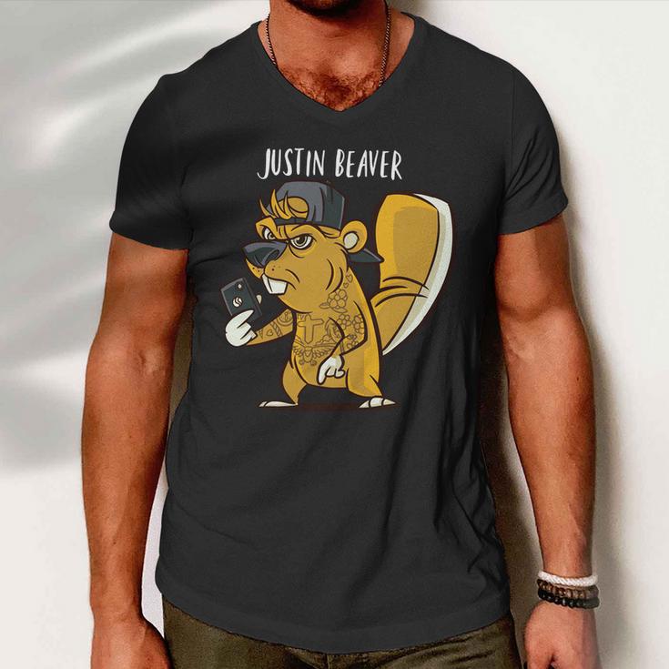 Justin Beaver Tshirt Men V-Neck Tshirt