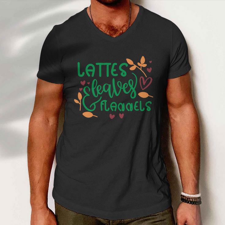 Lattes Leaves Flannels Thanksgiving Quote V2 Men V-Neck Tshirt