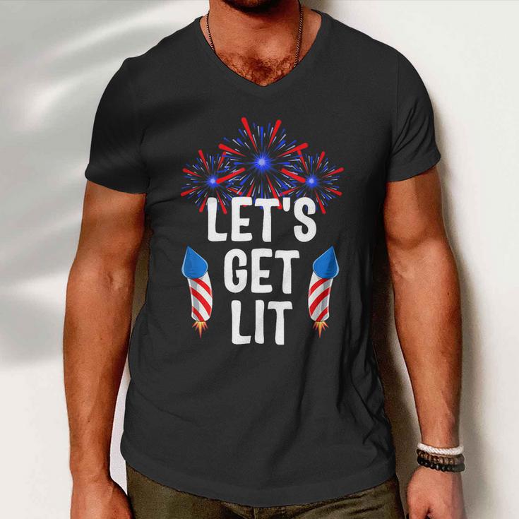 Lets Get Lit 4Th Of July With Fireworks Gift Men V-Neck Tshirt