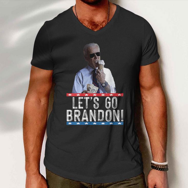 Lets Go Brandon Biden Eating Ice Cream Funny Biden Men V-Neck Tshirt