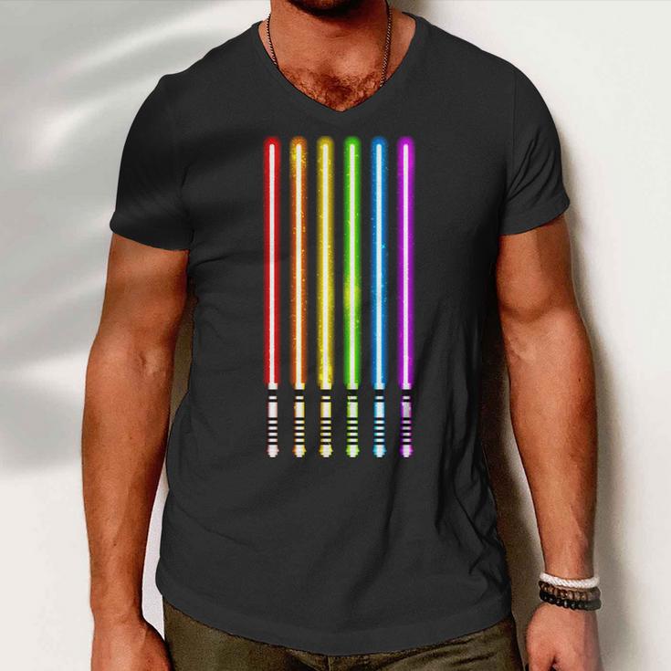 Lgbt Flag Light Swords Saber Gay Pride Men V-Neck Tshirt