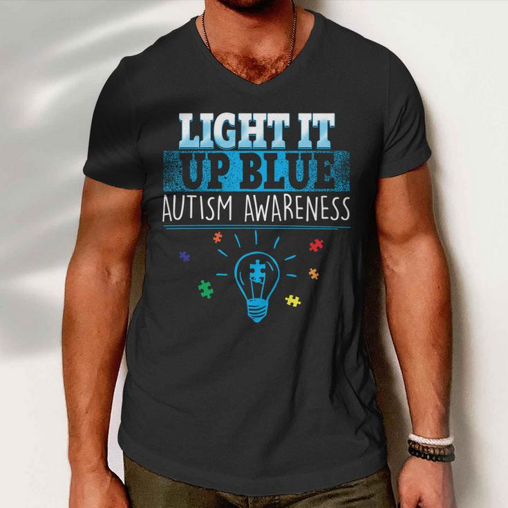 Light It Up Blue Autism Puzzle Bulb Tshirt Men V-Neck Tshirt