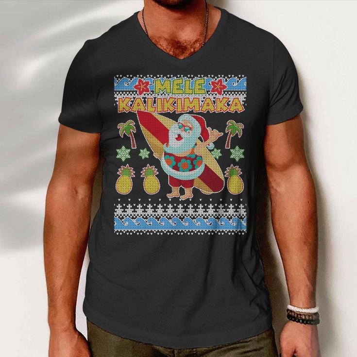 Mele Kalikimaka Santa Ugly Christmas Hawaiian Men V-Neck Tshirt