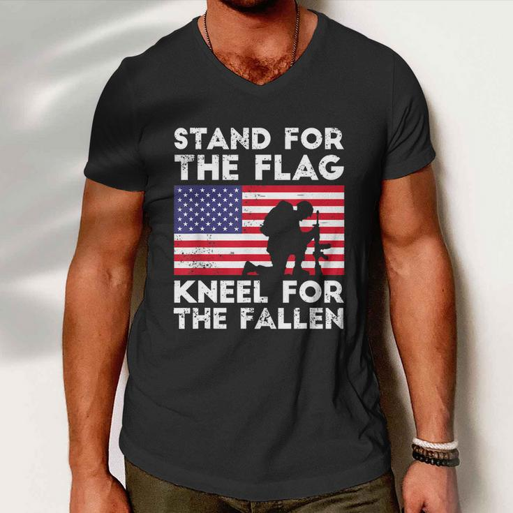 Memorial Day Patriotic Military Veteran American Flag Stand For The Flag Kneel For The Fallen Men V-Neck Tshirt